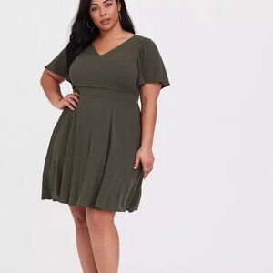 Torrid Olive Gauze Flutter Sleeve Skater Dress - Size 1